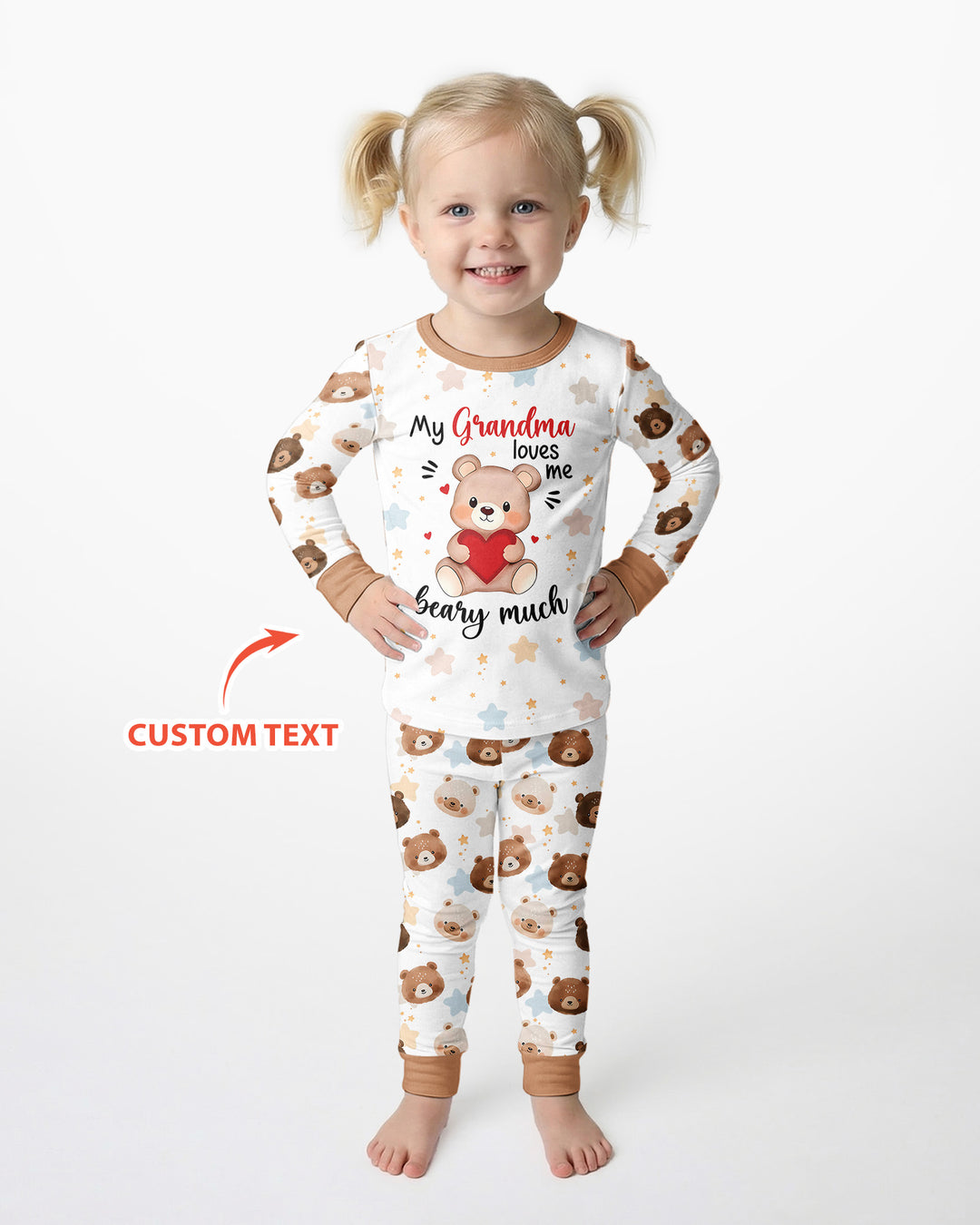 Personalized My Grandma Loves Me Beary Much Bamboo Two Piece Long Sleeve Pajama Set