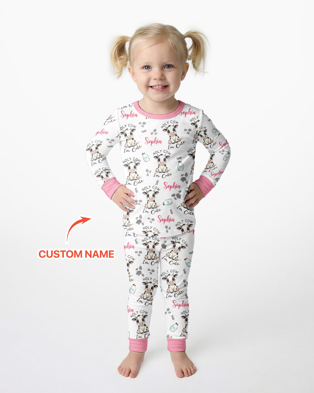 Holy Cow I'm Cute Custom Name Bamboo Two Piece Long Sleeve Pajama Set