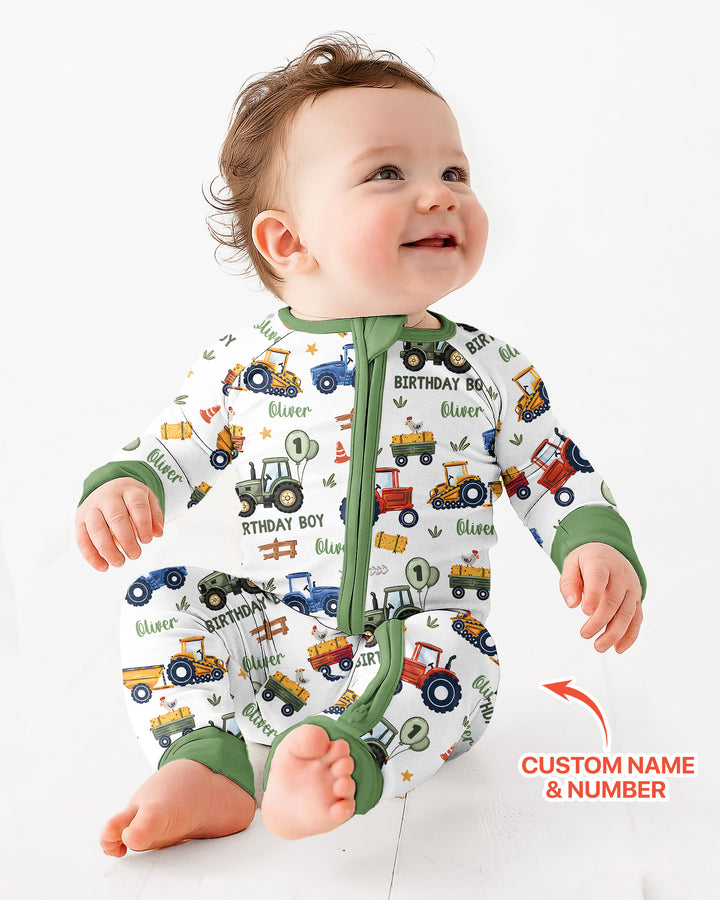 Custom Name and Age Tractor Birthday Boy Bamboo Convertible Zippy