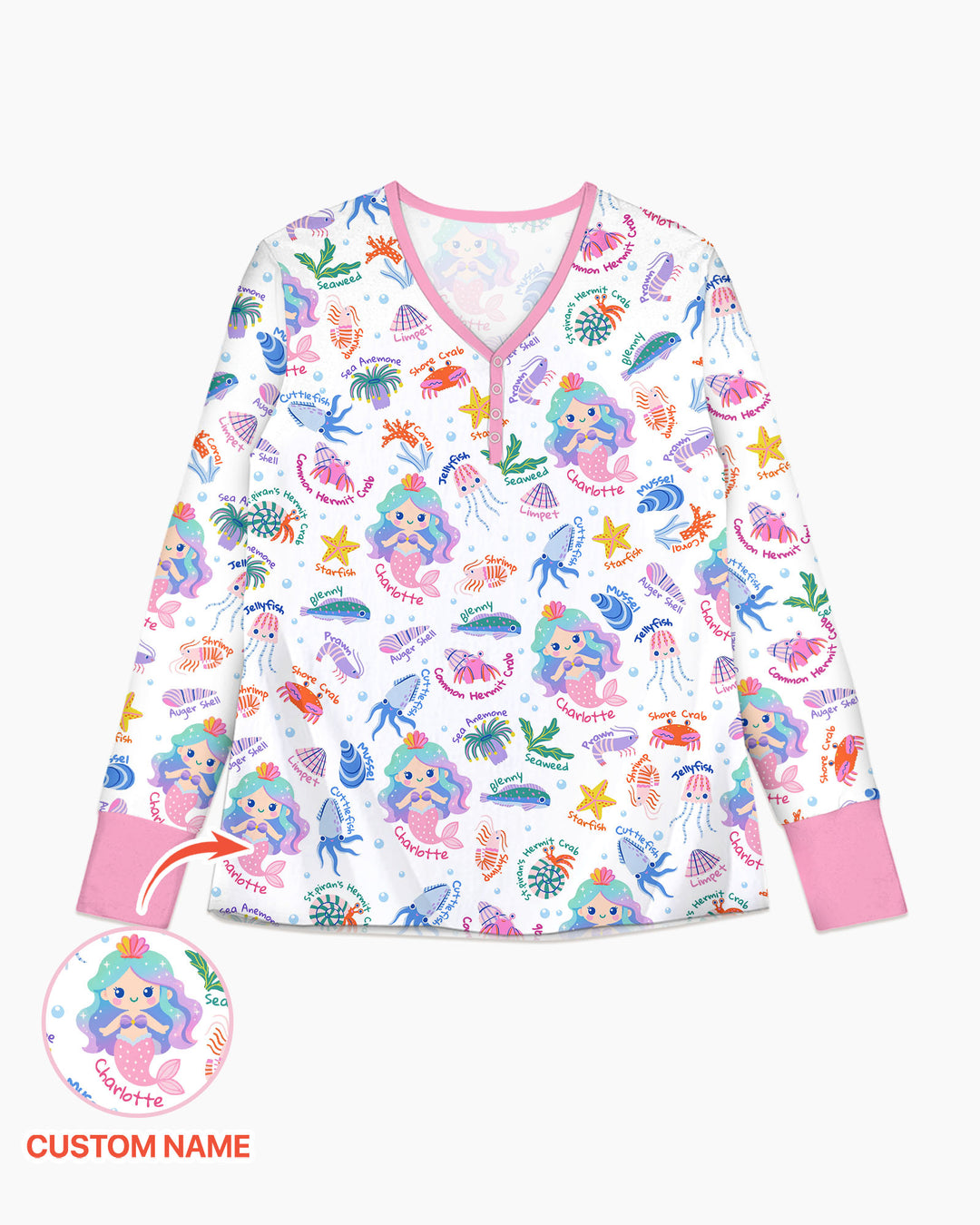 Personalized Cute Mermaid Bamboo Women Pajama Set