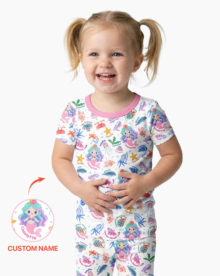 Personalized Cute Mermaid Bamboo Two Piece Short Sleeve Pajama Set