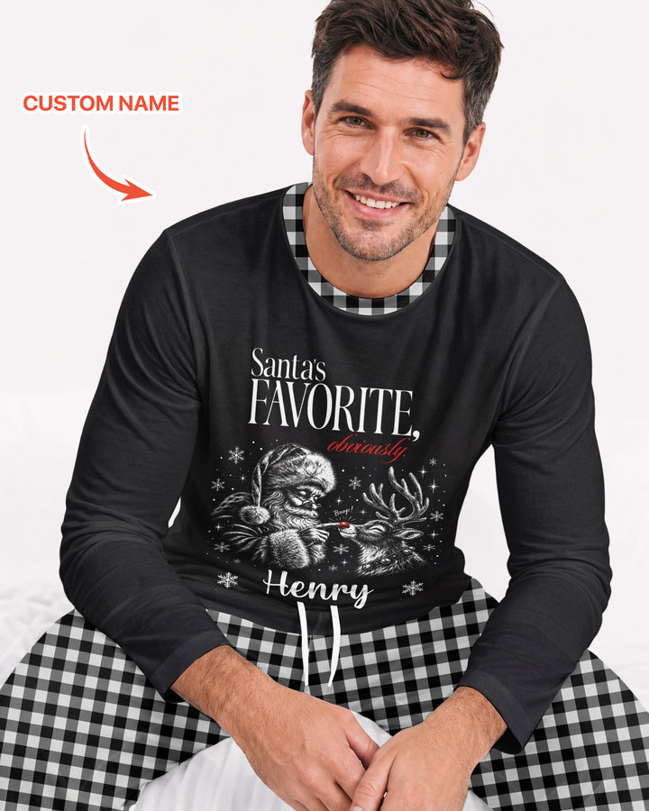 Custom Name Santa's Favorite Buffalo Plaid Bamboo Men's Pajama Set