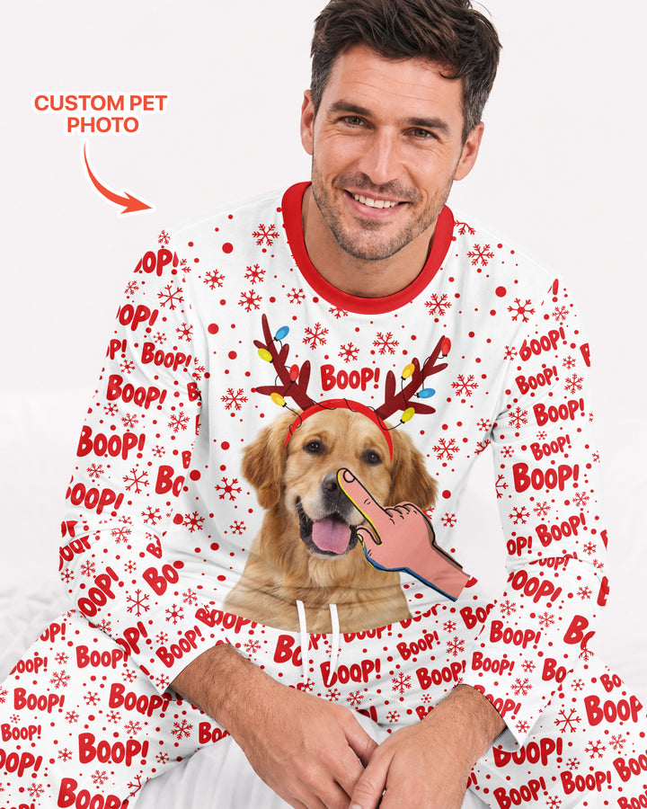 Custom Pet Photo Funny Christmas Boop Bamboo Men's Pajama Set