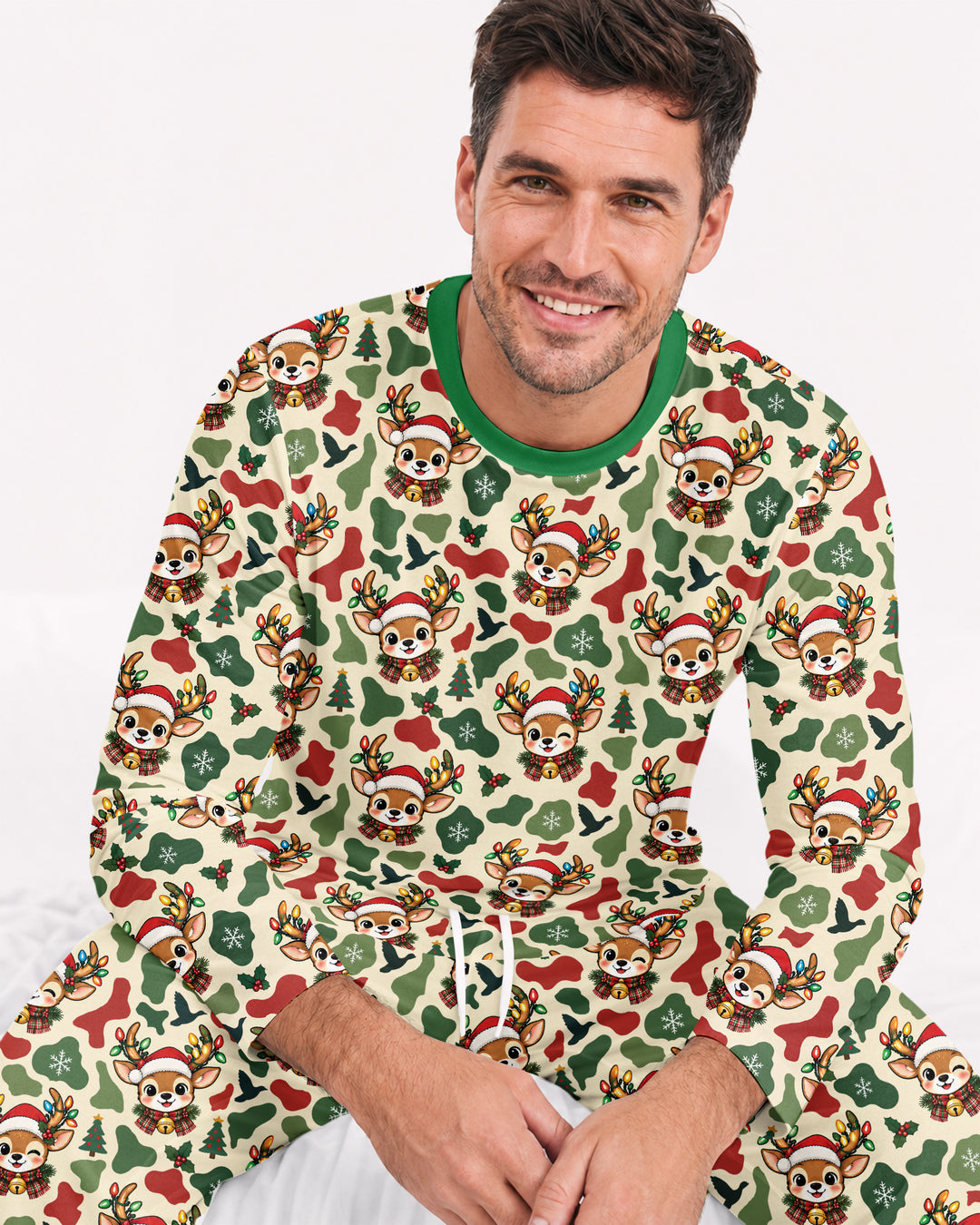 Christmas Deer Hunting Camo Bamboo Men's Pajama Set
