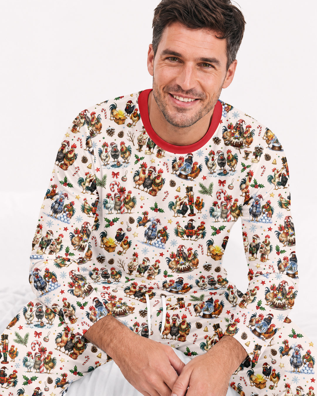 Funny Roosters On Christmas Bamboo Men's Pajama Set