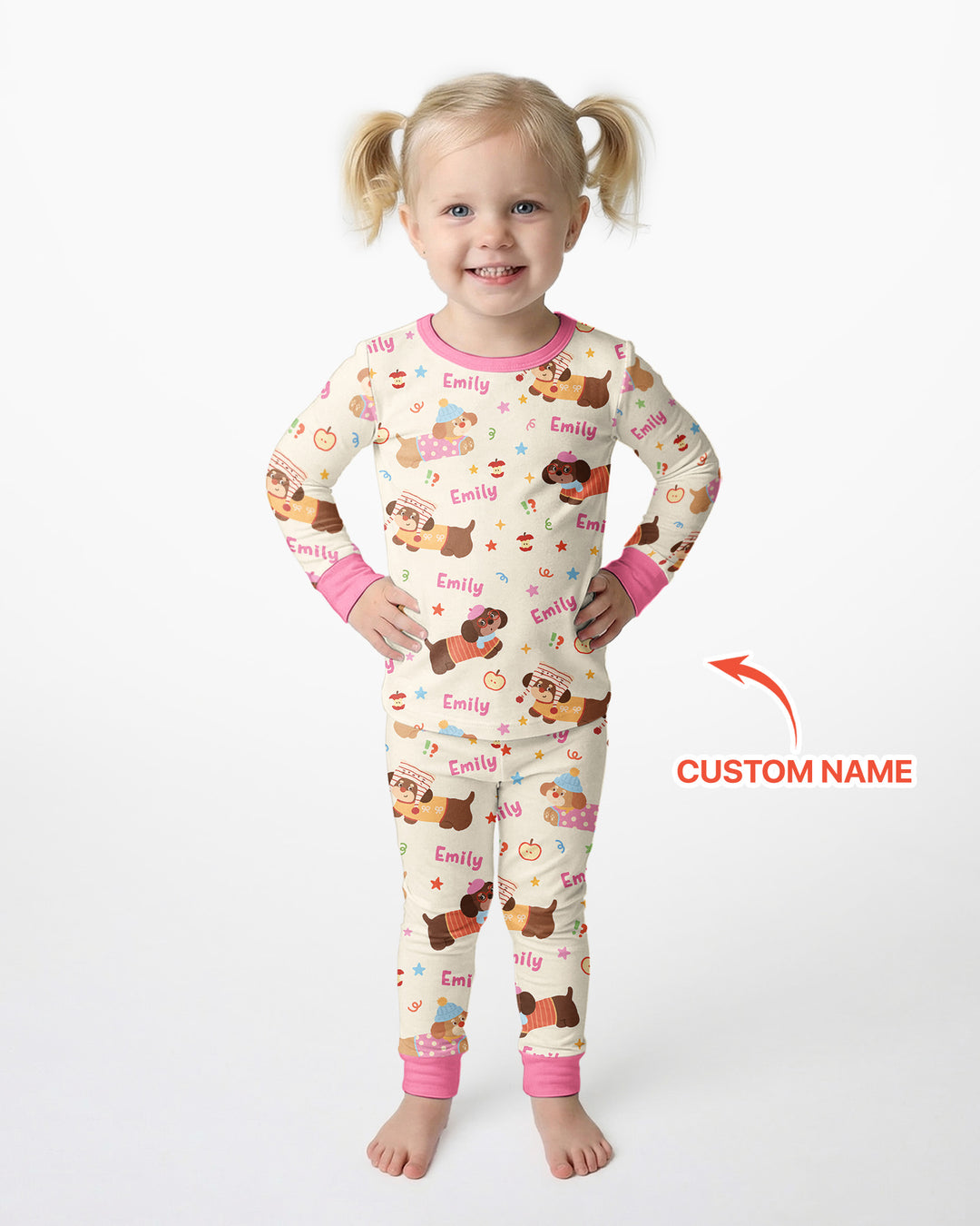 Cute Cozy Puppy Bamboo Two Piece Long Sleeve Pajama Set