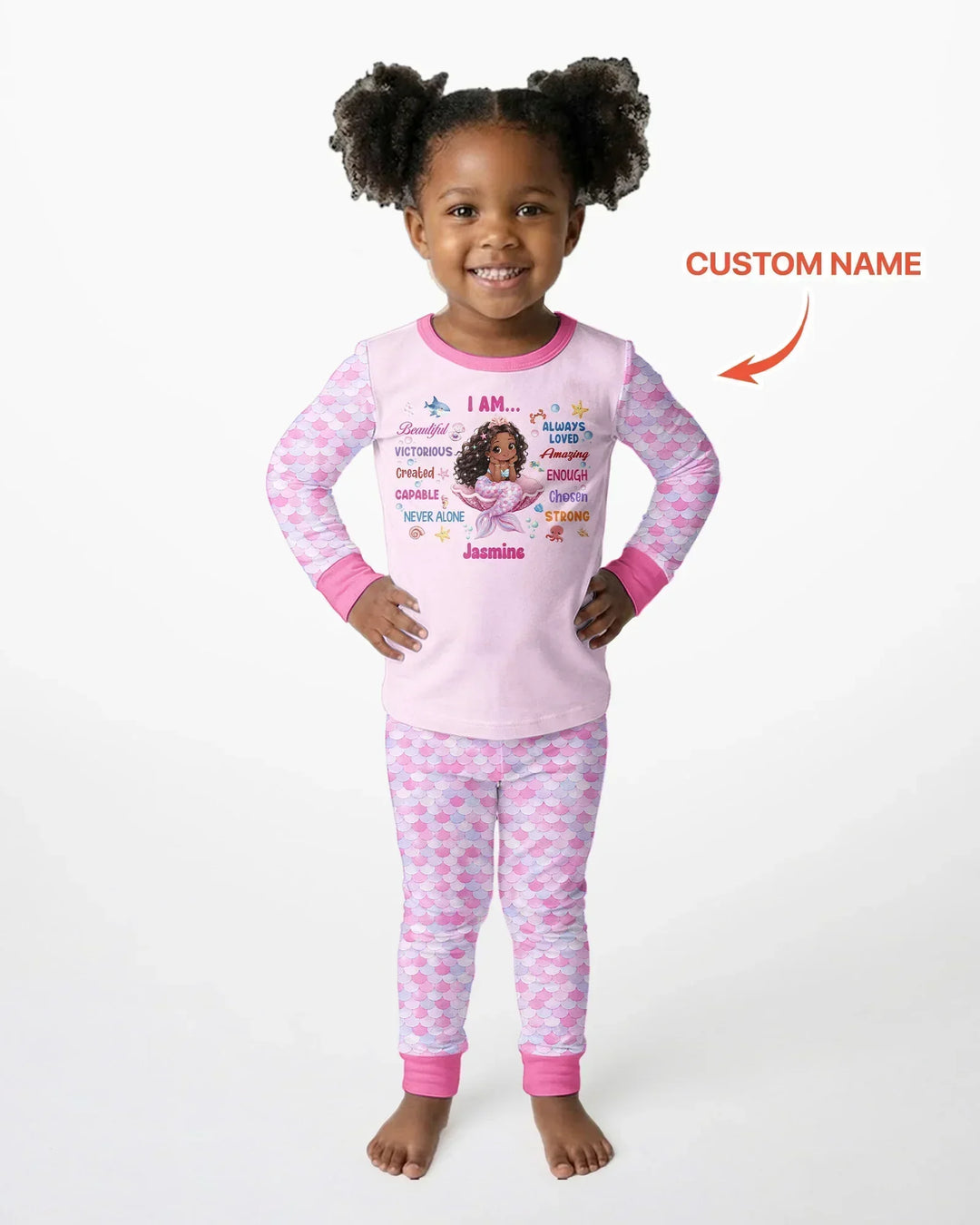 Custom Name Black Mermaid I Am Beautiful Bamboo Two Piece Long Sleeve Pajama Set