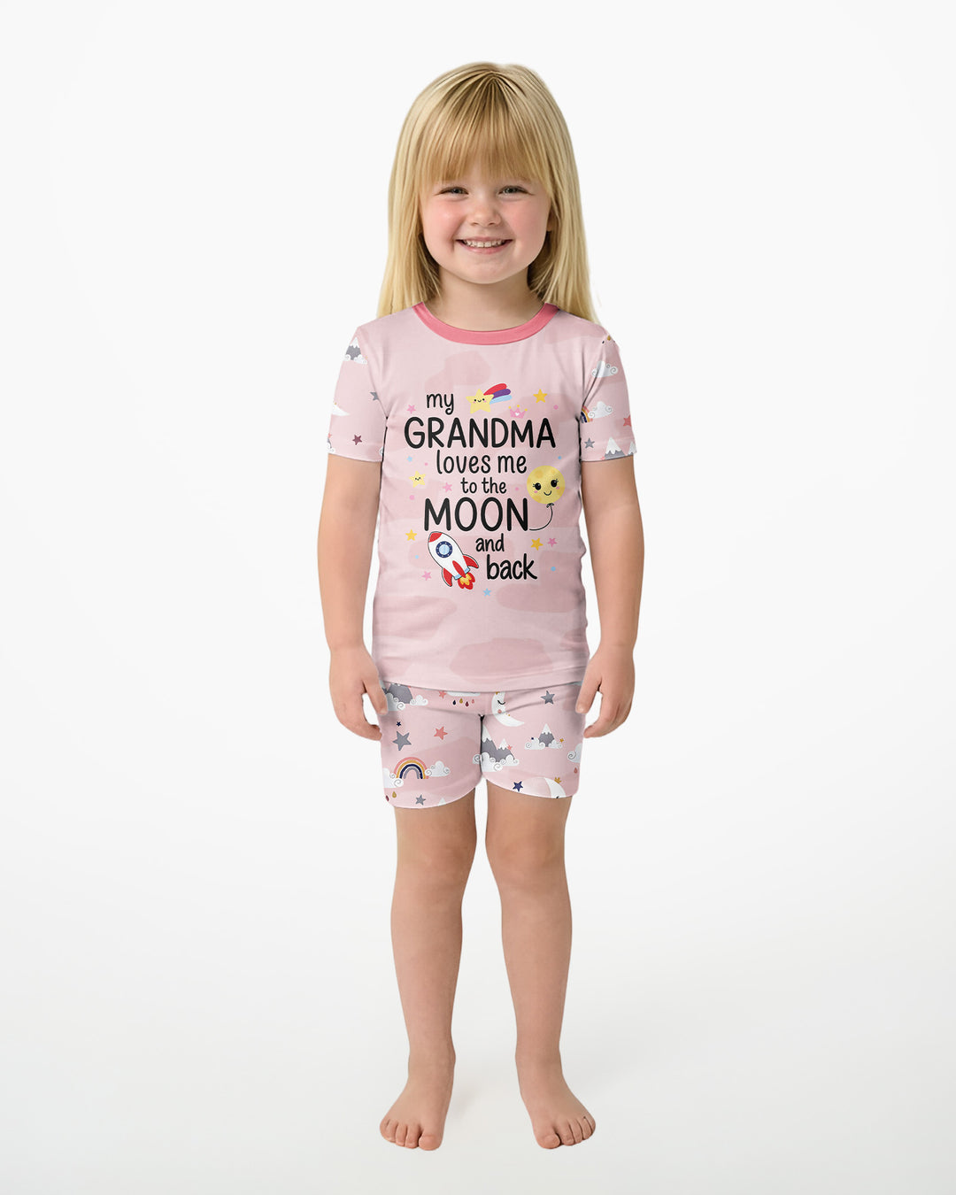 My Grandma Loves Me To The Moon And Back Bamboo Two Piece Short Sleeve Shorts Pajama Set