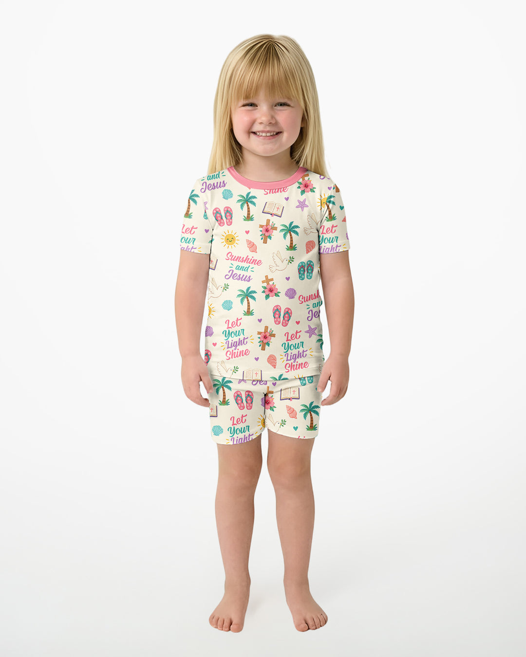 Sunshine and Jesus Summer VBS Bamboo Two Piece Short Sleeve Shorts Pajama Set