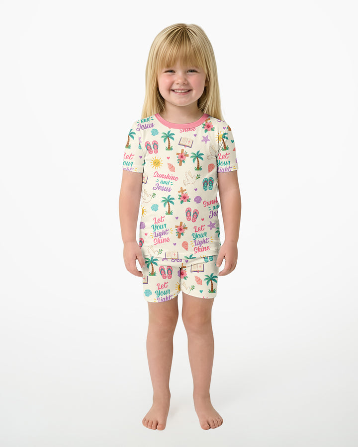 Sunshine and Jesus Summer VBS Bamboo Two Piece Short Sleeve Shorts Pajama Set