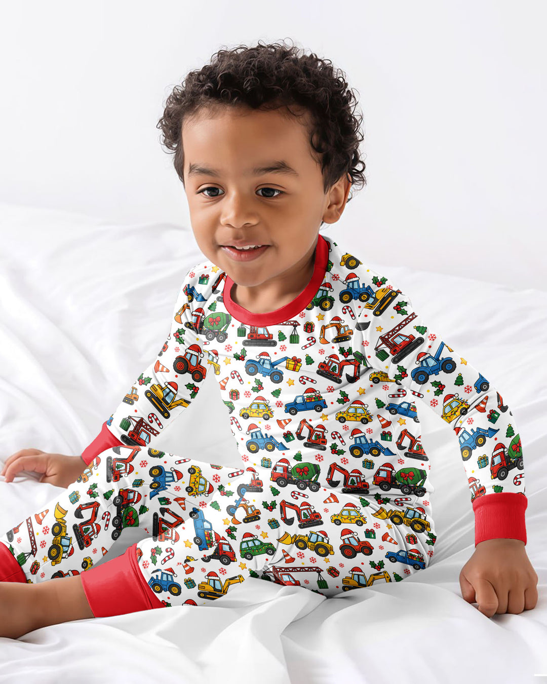Excavator Christmas Trucks Bamboo Two Piece Long Sleeve Pajama Set