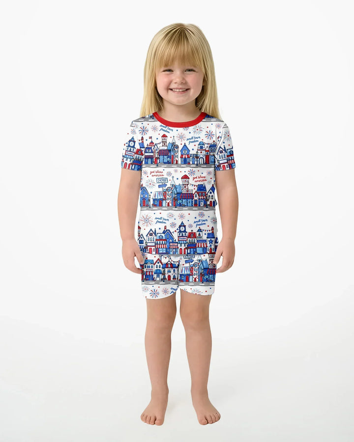 Small Town Freedom USA Bamboo Two Piece Short Sleeve Shorts Pajama Set