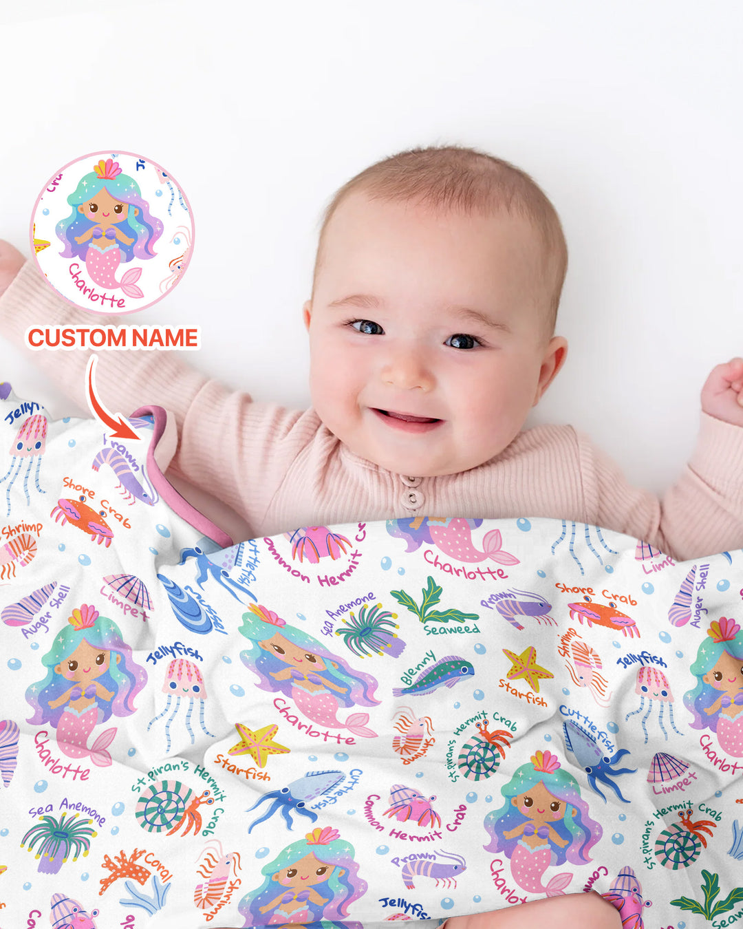 Personalized Cute Mermaid Bamboo Blanket