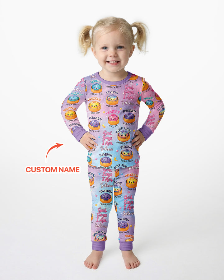 God Says I Am Glitter Dumpling Custom Name Bamboo Two Piece Long Sleeve Pajama Set