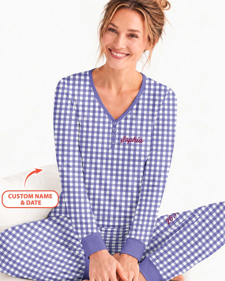 Embroidered Seersucker Bamboo Women Pajama Set