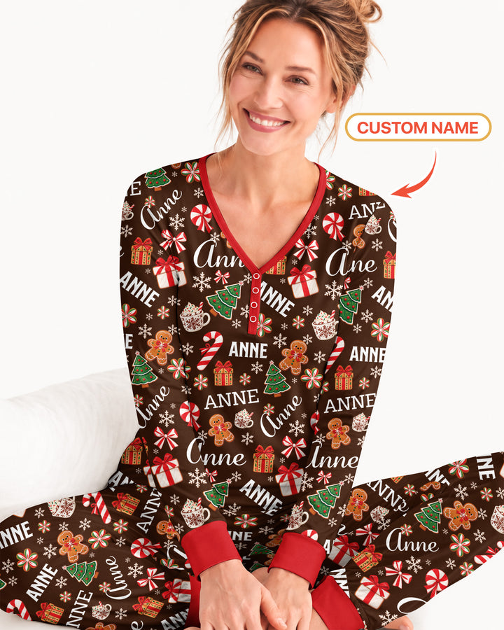 Merry Christmas Custom Name Bamboo Women Pajama Set