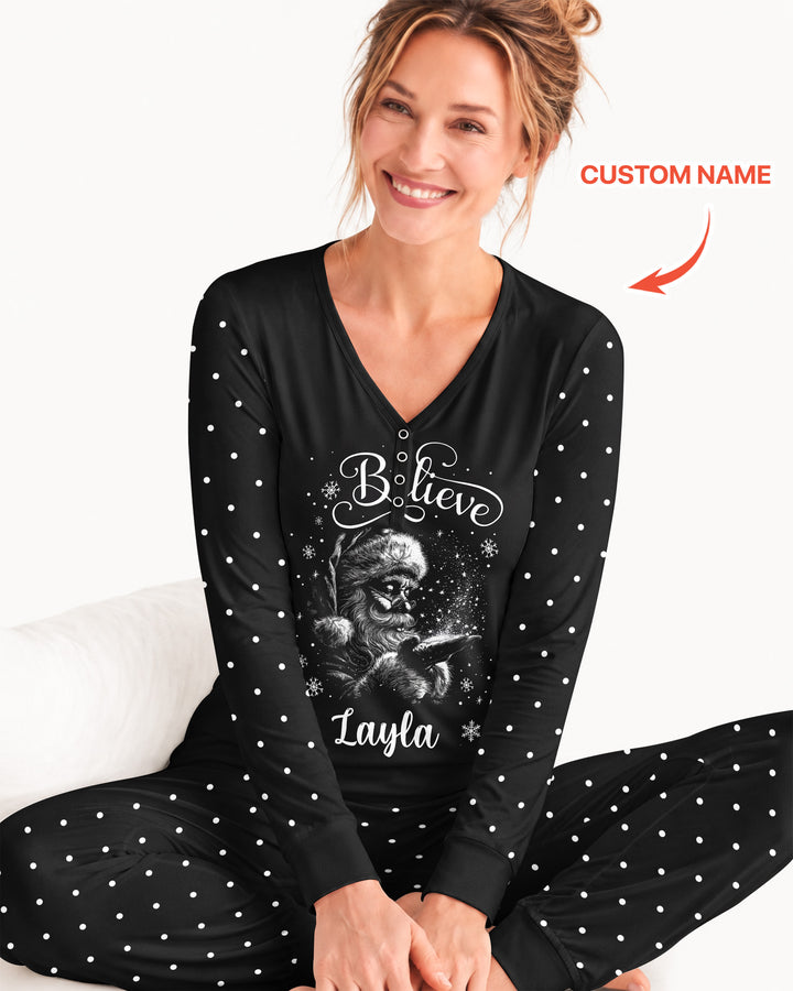 Custom Name Vintage Believe Santa Bamboo Women Pajama Set