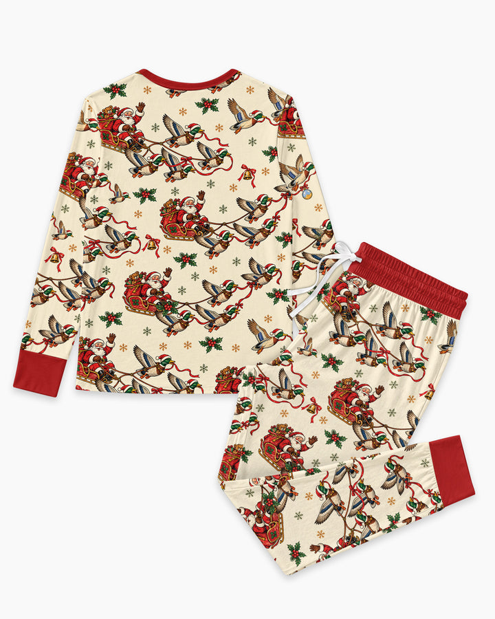 Santa Sleigh with Mallard Ducks Bamboo Women Pajama Set