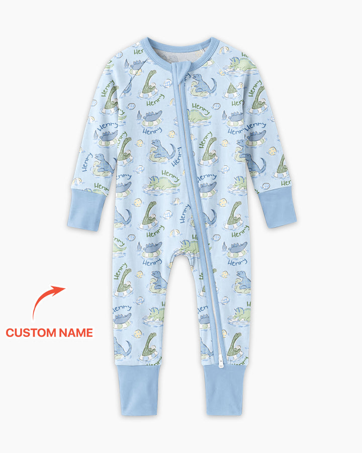 Dinos Swimming Custom Name Bamboo Convertible Zippy