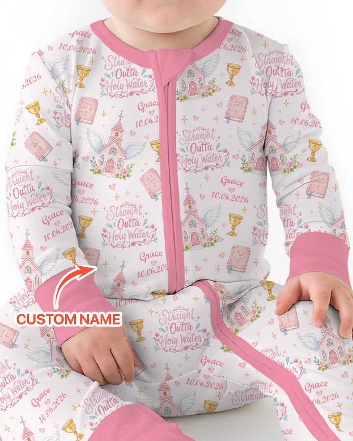 Custom Name Baptism Christening Straight Outta Holy Water Bamboo Convertible Zippy