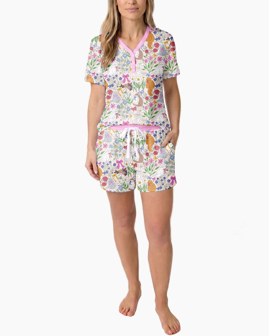 The Garden Cattery Mommy & Me Matching Bamboo Women Short Sleeve Short Pajama Set