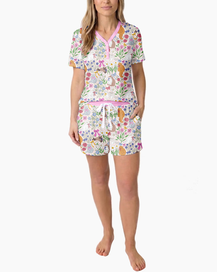 The Garden Cattery Mommy & Me Matching Bamboo Women Short Sleeve Short Pajama Set