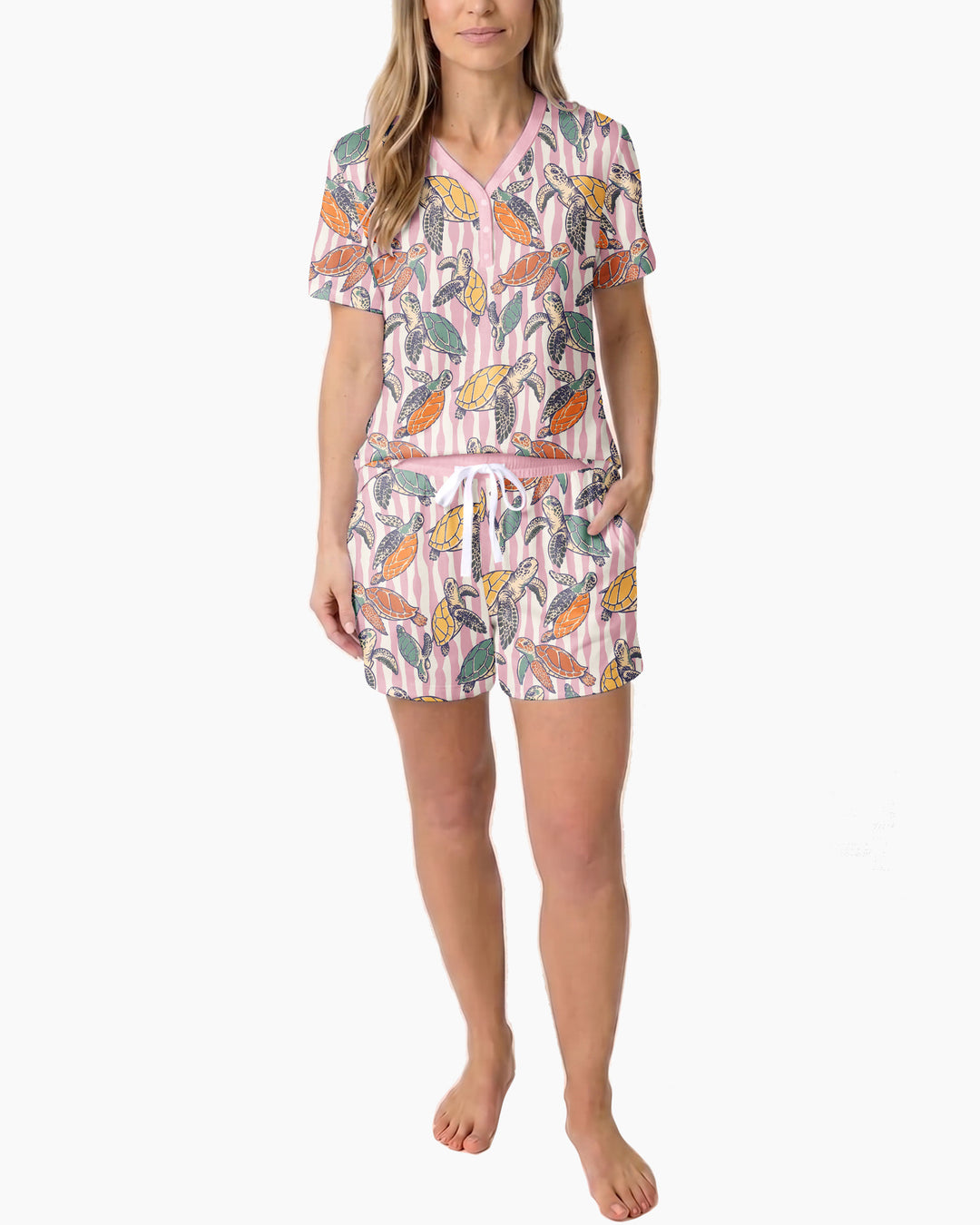 Turtle Bay Family Matching Bamboo Women Short Sleeve Short Pajama Set