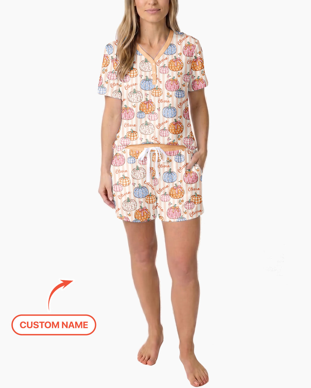 Custom Name Pumpkin Patch Bamboo Women Short Sleeve Short Pajama Set