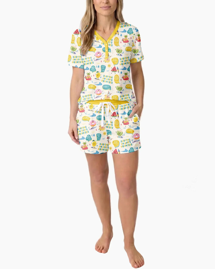 Summer Fruits Surfing On God's Promises Bamboo Women Short Sleeve Short Pajama Set
