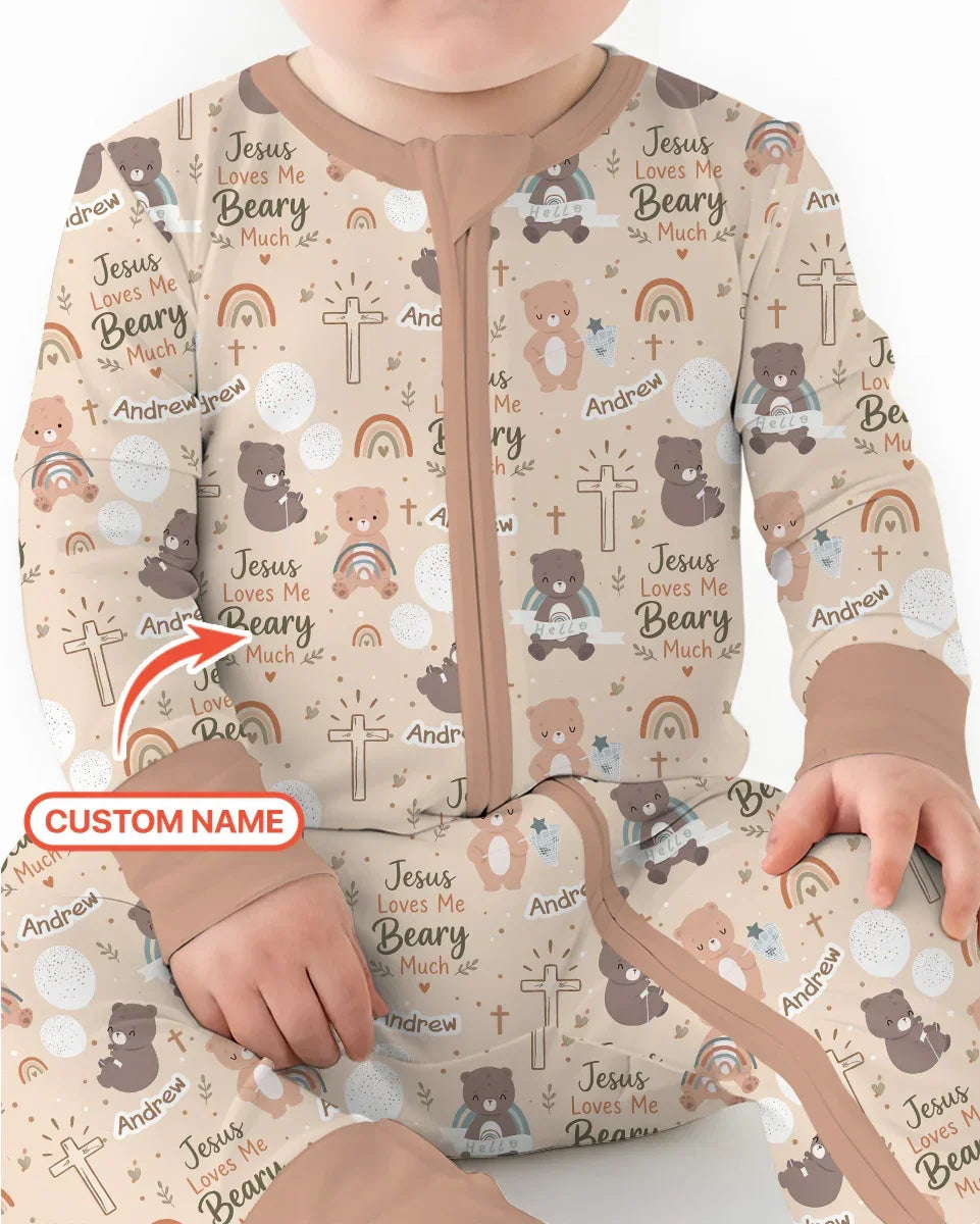 Custom Name Jesus Loves Me Beary Much Bamboo Convertible Zippy