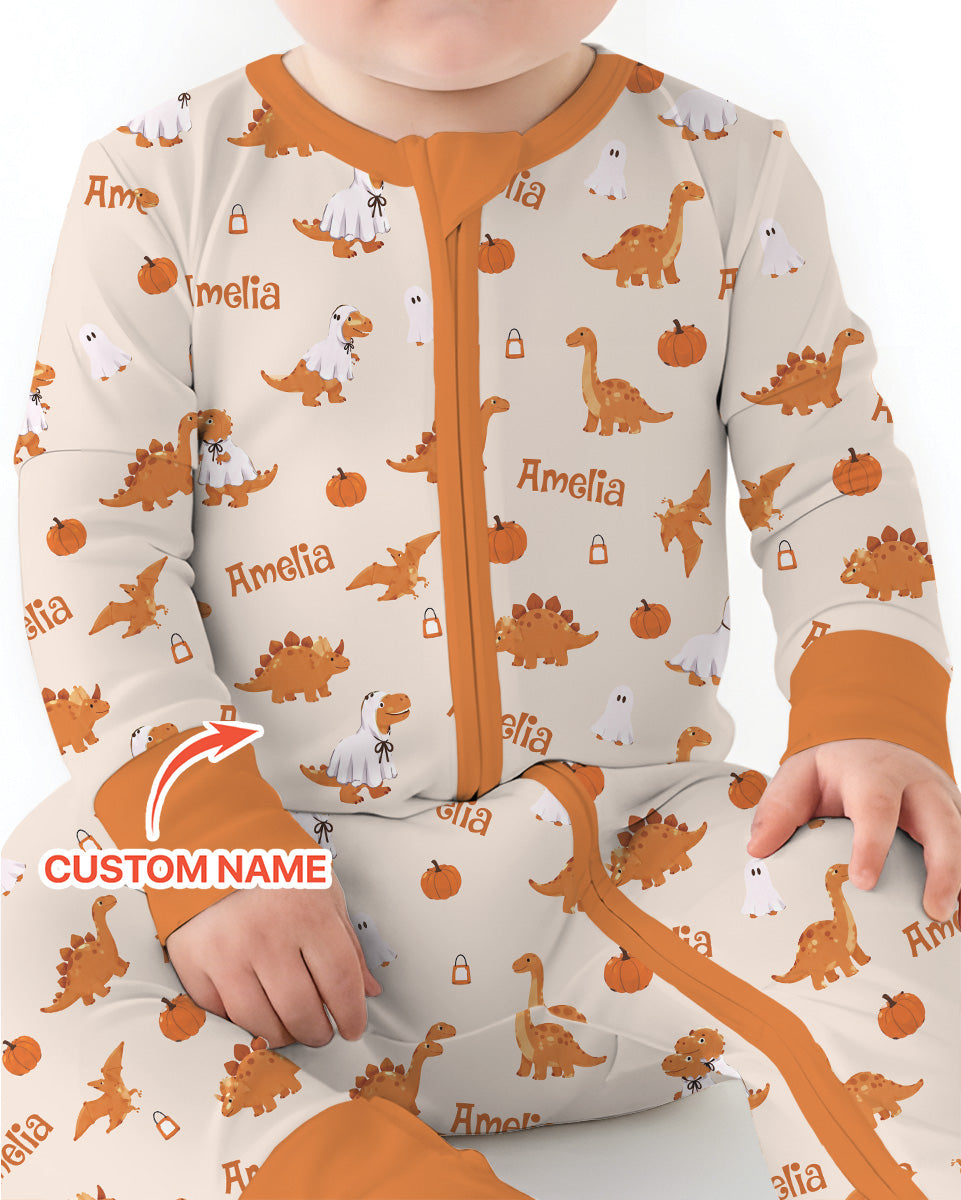 Custom Name Spooky Dinosaur Halloween - Personalized Bamboo Convertible Zippy