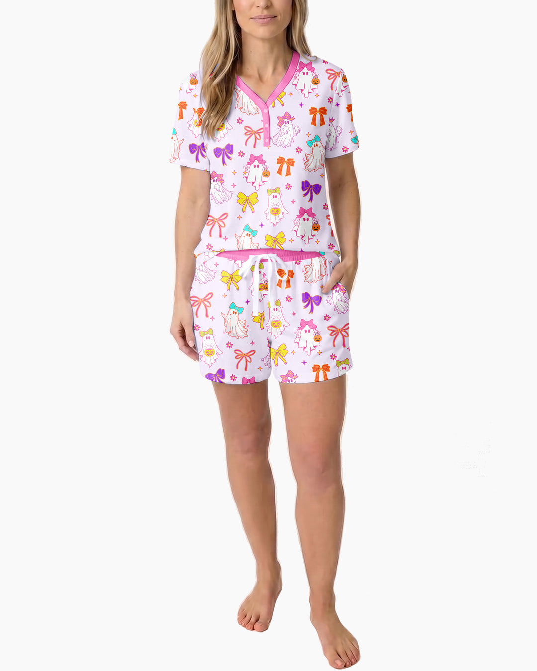 Coquette Ghost & Bow Bamboo Women Short Sleeve Short Pajama Set