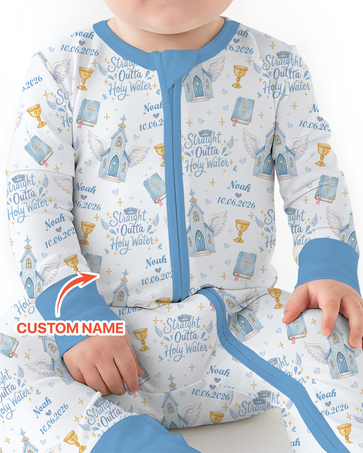 Custom Name Baptism Christening Straight Outta Holy Water Bamboo Convertible Zippy