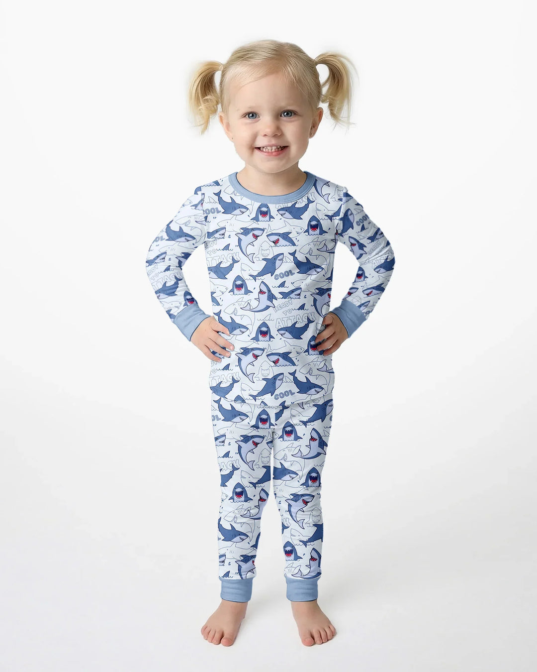 Big Sharks Attack Bamboo Two Piece Long Sleeve Pajama Set