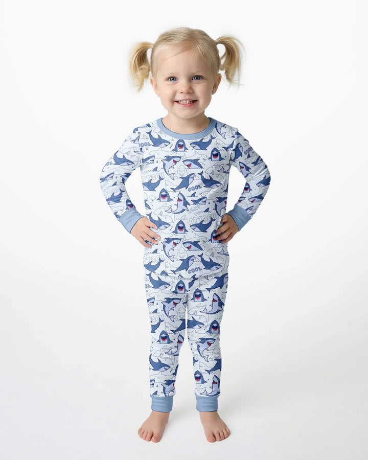 Big Sharks Attack Bamboo Two Piece Long Sleeve Pajama Set