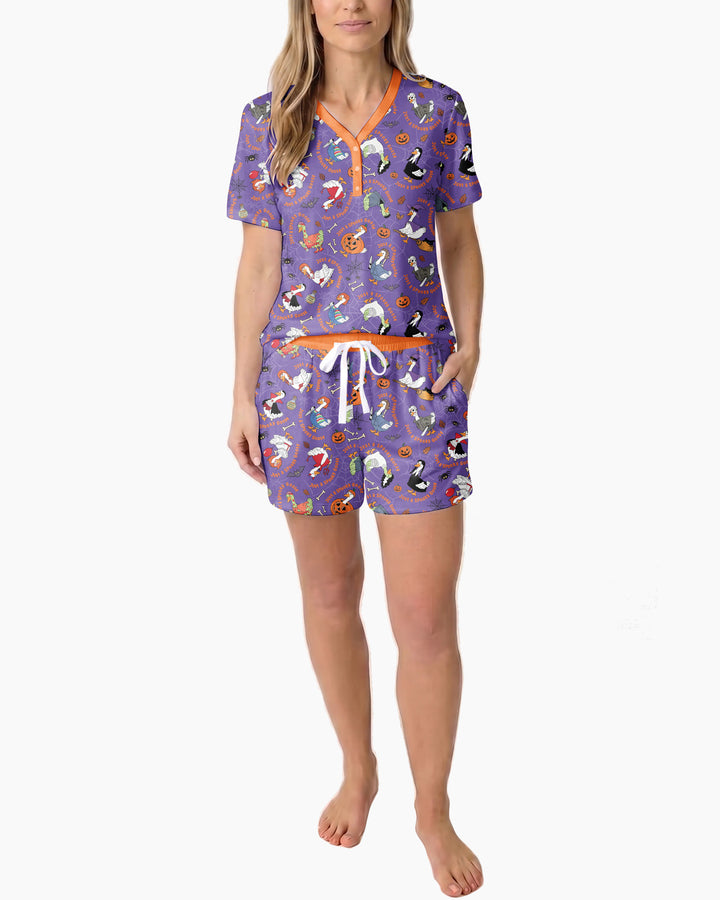 Just A Spooky Goose Family Matching Bamboo Women Short Sleeve Short Pajama Set