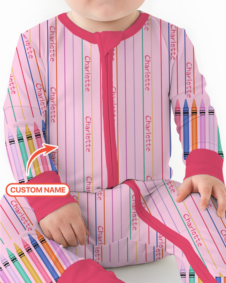 Custom Name Crayon Lines Bamboo Convertible Zippy