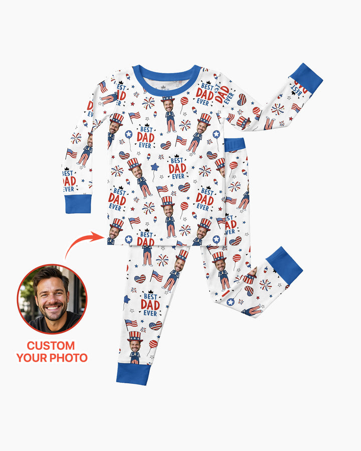 Custom Photo Best Patriotic Family Ever Bamboo Two Piece Long Sleeve Pajama Set