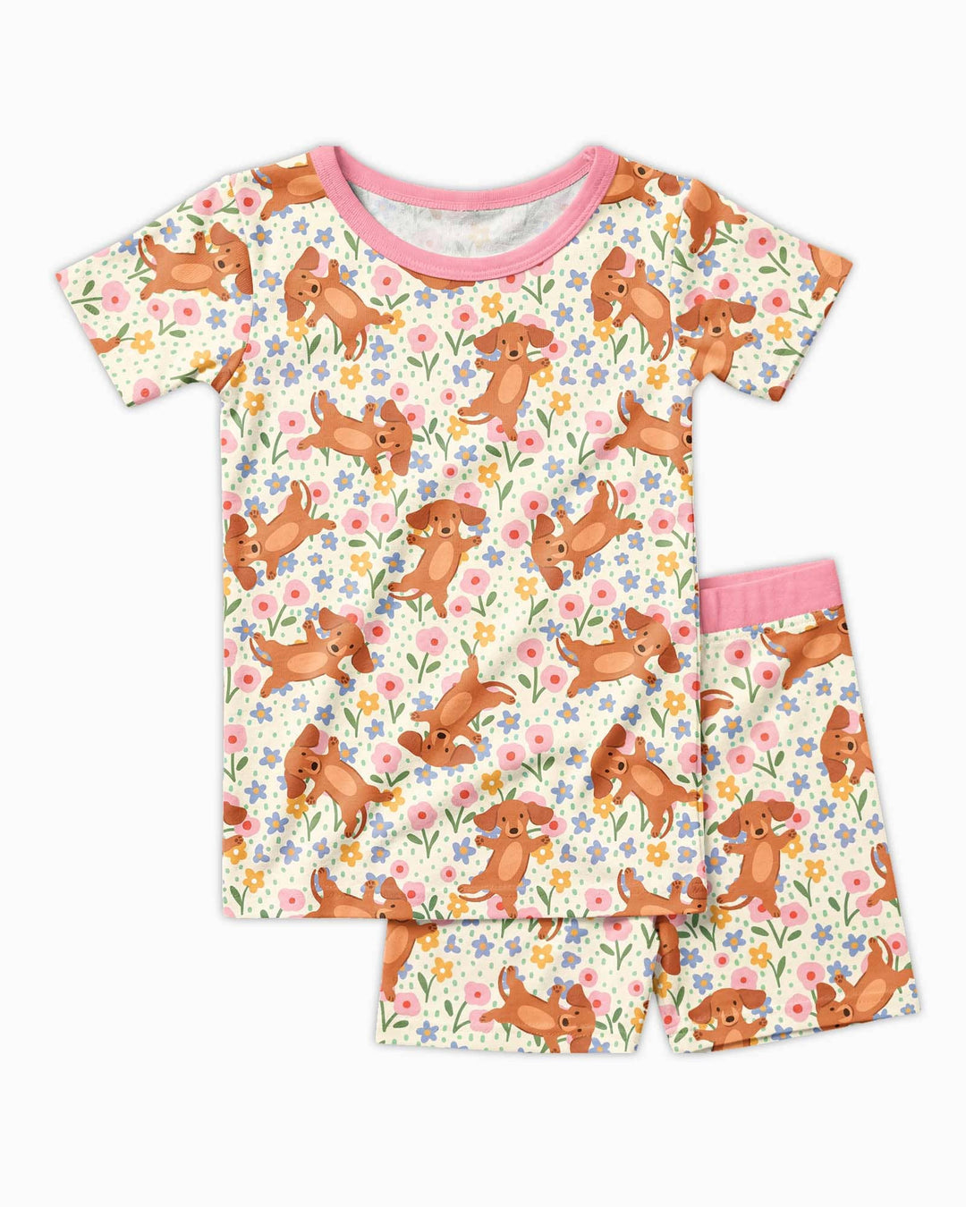 Dachshund Blooms Family Matching Bamboo Two Piece Short Sleeve Shorts Pajama Set