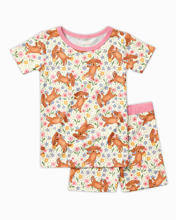 Dachshund Blooms Family Matching Bamboo Two Piece Short Sleeve Shorts Pajama Set