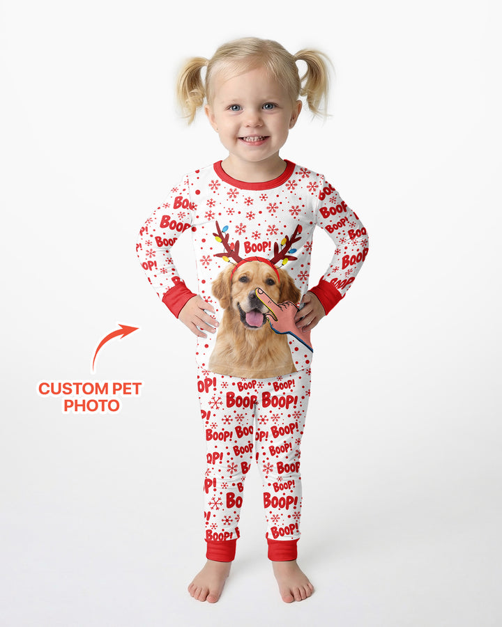 Custom Pet Photo Funny Christmas Boop Bamboo Two Piece Long Sleeve Pajama Set