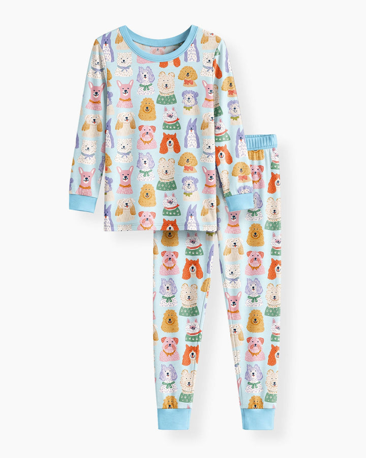 Whimsical Puppy Parade Family Matching Bamboo Two Piece Long Sleeve Pajama Set