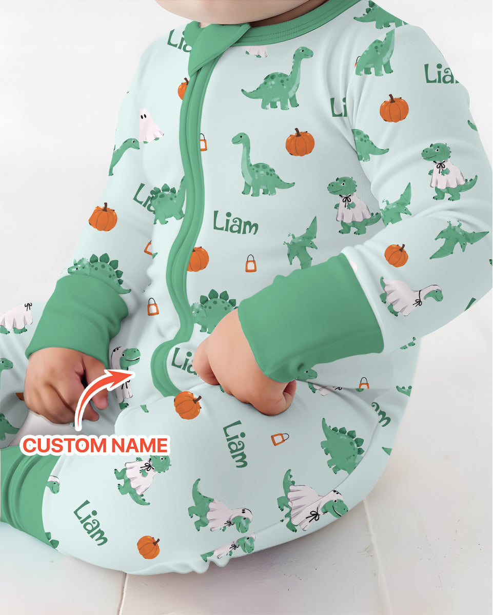 Custom Name Spooky Dinosaur Halloween - Personalized Bamboo Convertible Zippy