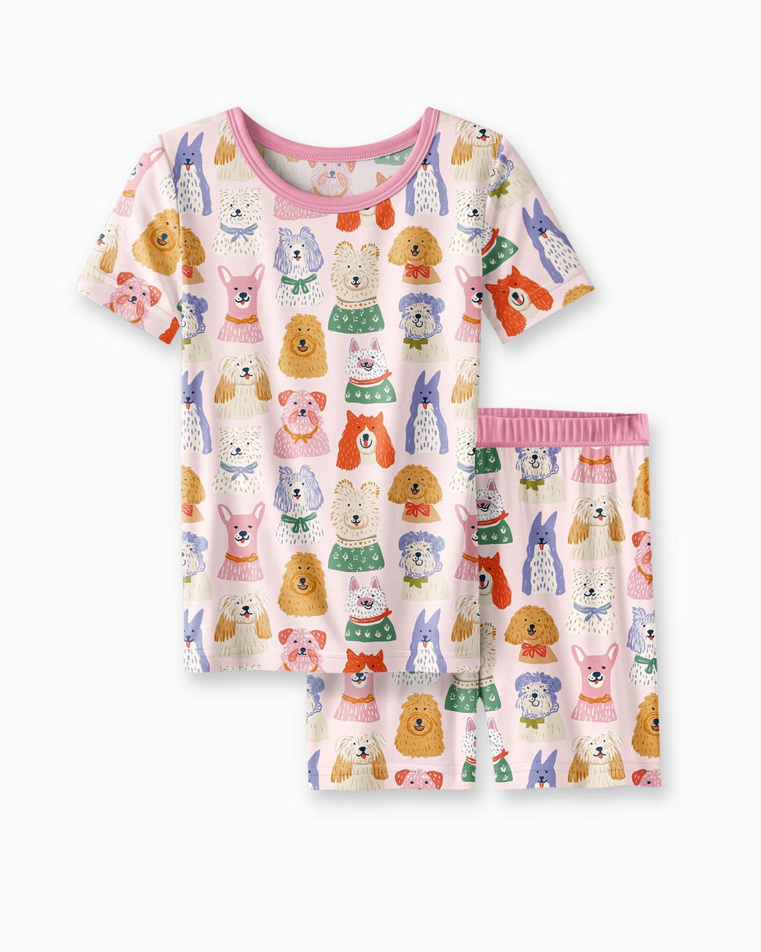 Whimsical Puppy Parade Family Matching Bamboo Two Piece Short Sleeve Shorts Pajama Set