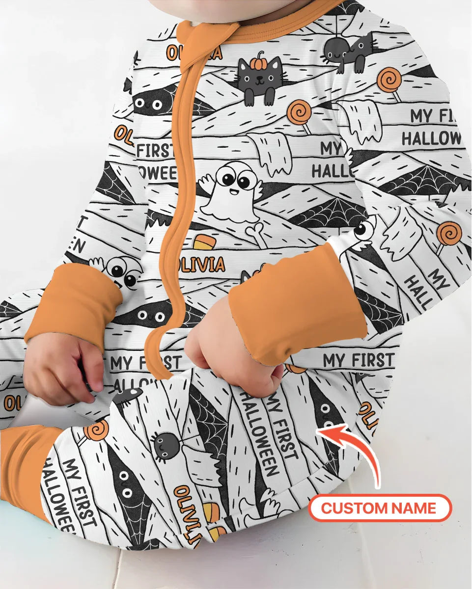 Custom Name Doodle Ghost My First Halloween Bamboo Convertible Zippy