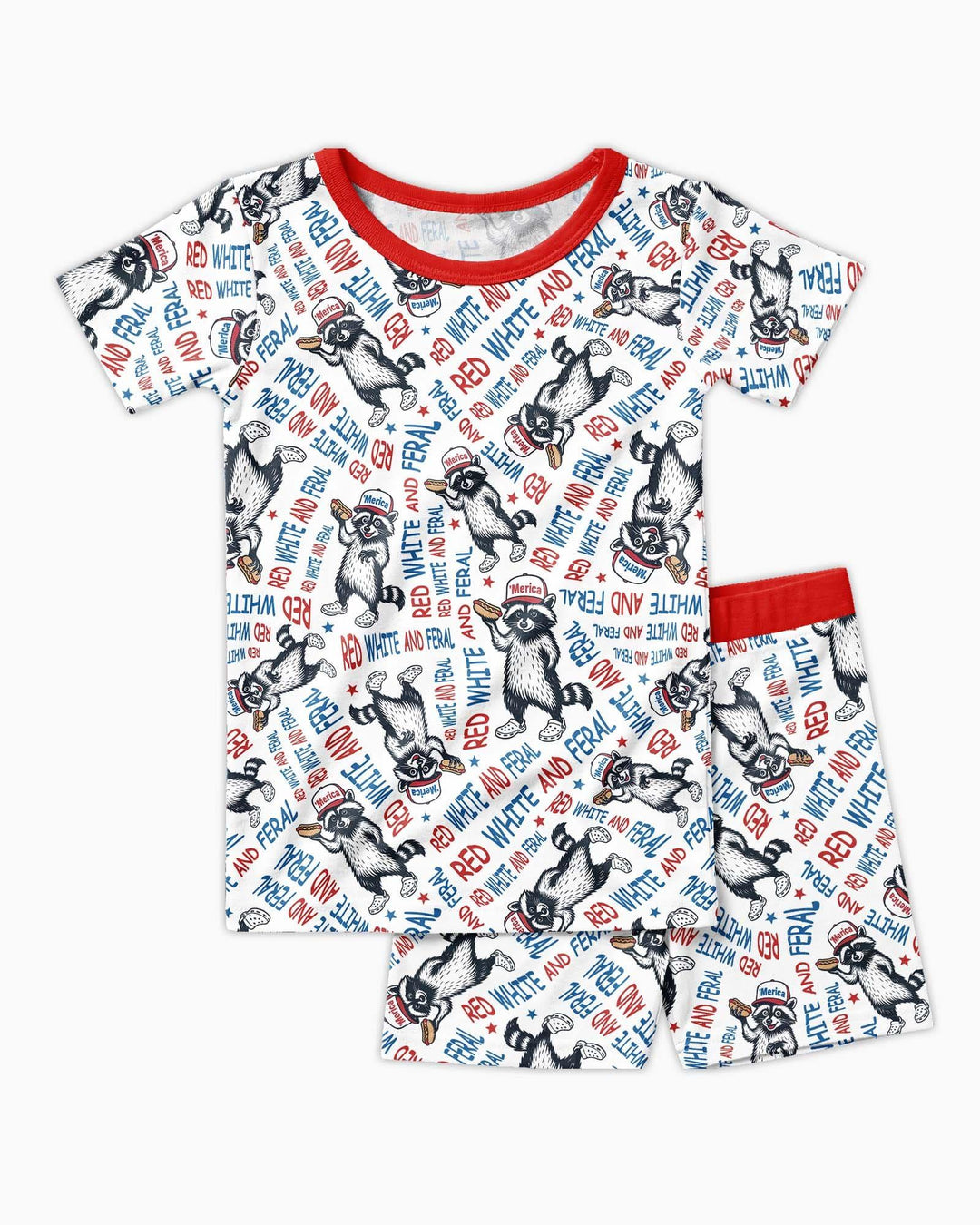 Red White and Feral Bamboo Two Piece Short Sleeve Shorts Pajama Set
