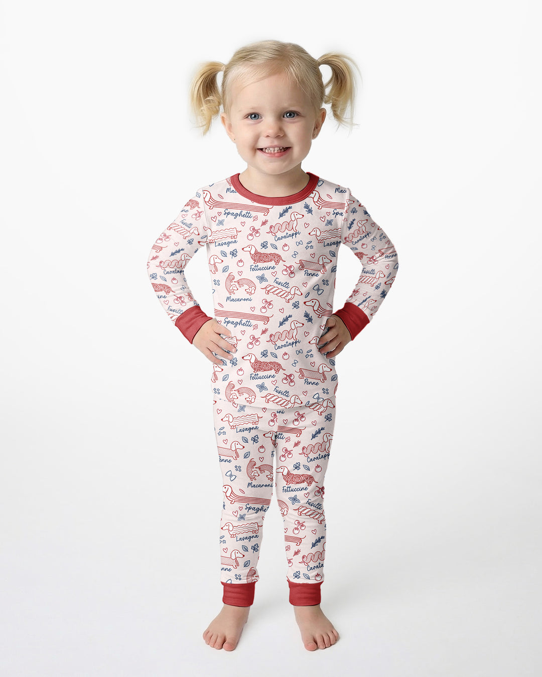 Funny Dachshund Pasta Pups Bamboo Two Piece Long Sleeve Pajama Set