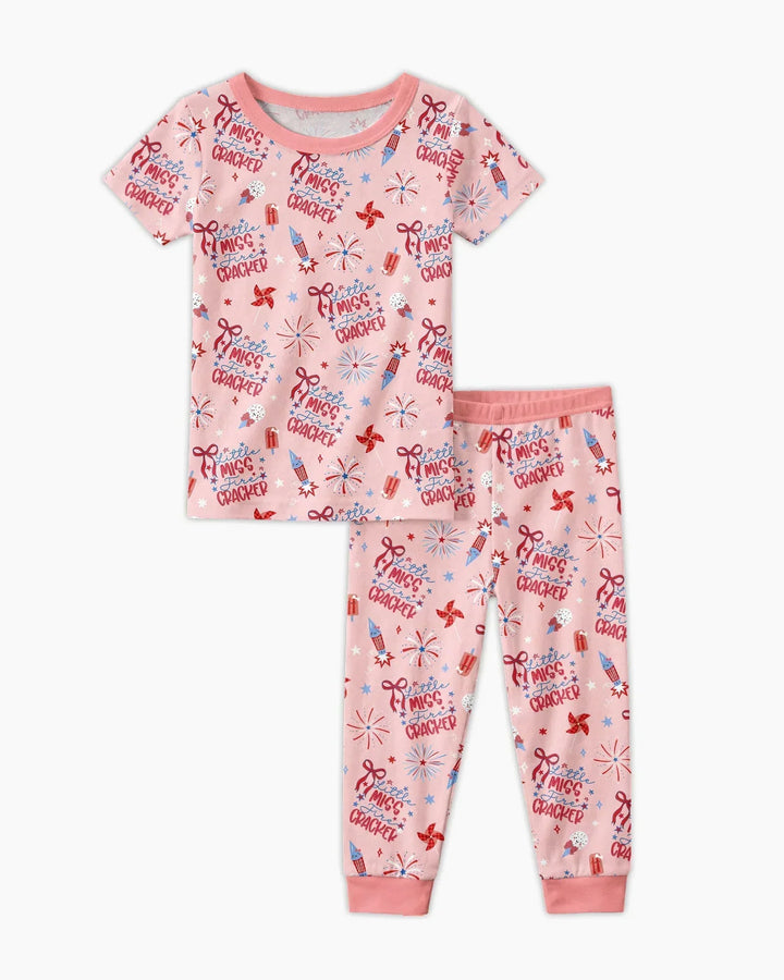 Little Miss Firecracker 4th July Bamboo Two Piece Short Sleeve Pajama Set
