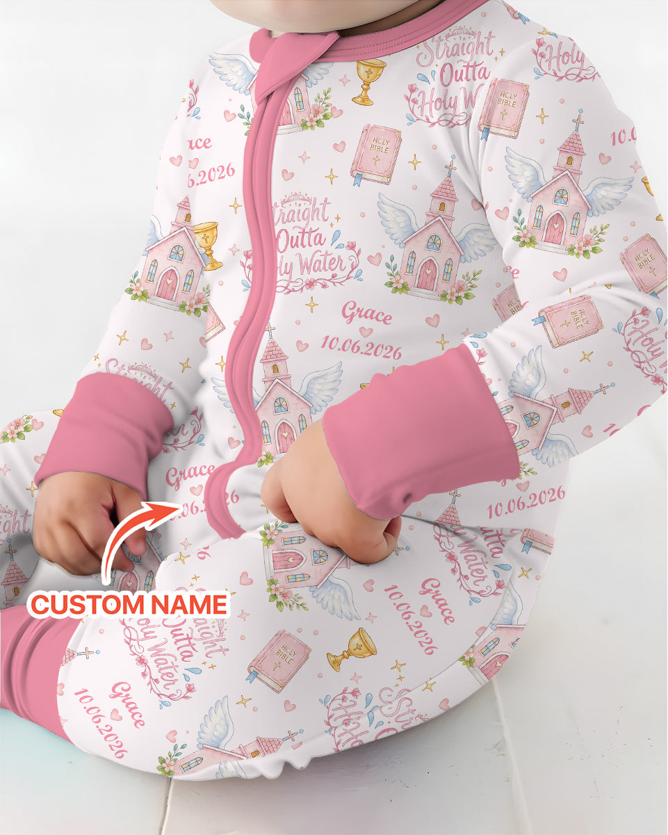 Custom Name Baptism Christening Straight Outta Holy Water Bamboo Convertible Zippy