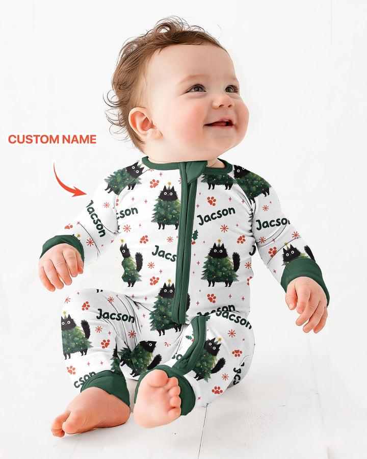 Custom Name Black Cat Christmas Bamboo Convertible Zippy